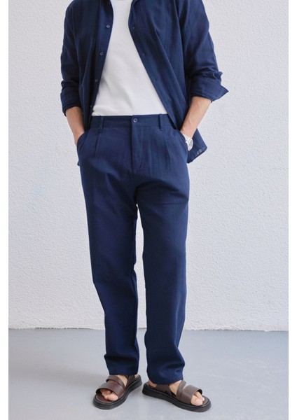 Dulan Erkek Baggy Fit Pantolon Keten Görünümlü %100 Pamuk Lastikli Bel fırsatları