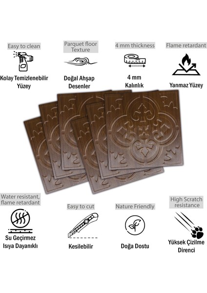 3 Boyutlu Duvar Paneli Kabartmalı Solo Desen Pvc 41X41 Cm/ 6 Adet /1 M² Teak fiyatları