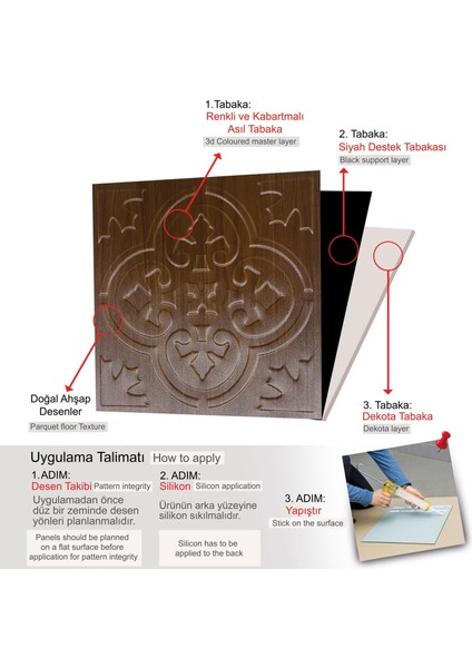 3 Boyutlu Duvar Paneli Kabartmalı Solo Desen Pvc 41X41 Cm/ 6 Adet /1 M² Teak modelleri