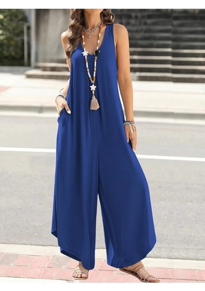 Ipeksi Kadın Askılı Yuvarlak Yaka Cepli Salaş Uzun Viskon Tulum indirimleri