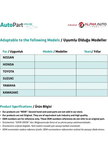 Suzuki, Yamaha, Kawasaki için 10'lu Tampon Klips fiyatları