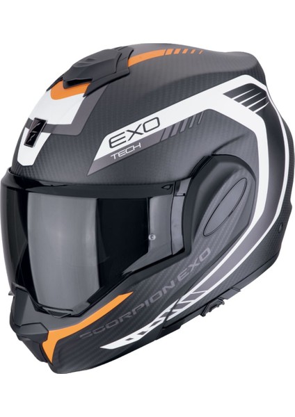 Exo-Tech Evo Carbon Cosy Çene Açılabilir Motosiklet Kaskı Mat Siyah Oranj