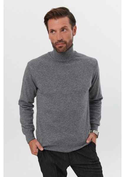 Erkek Yünlü Normal Kalıp Tam Balıkçı Yaka Triko Kazak