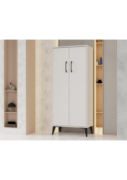 Flano Beyaz Çok Amaçlı Dolap Iki Kapaklı Dört Raflı Mutfak,banyo,hol,balkon,ofis,ayakkabılık