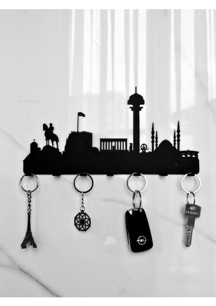Ankara Silüeti Metal Duvar Anahtar Askısı Anahtarlık Şehir Manzarası