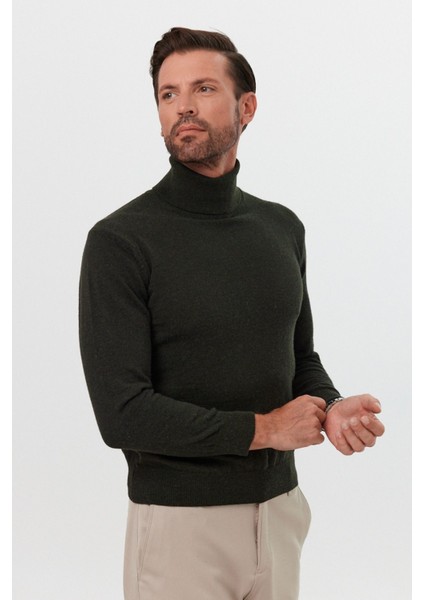 Erkek Yünlü Normal Kalıp Tam Balıkçı Yaka Triko Kazak