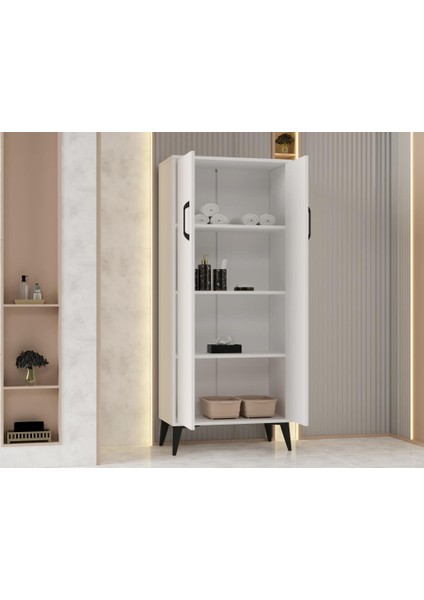 Flano Beyaz Çok Amaçlı Dolap Iki Kapaklı Dört Raflı Mutfak,banyo,hol,balkon,ofis,ayakkabılık fırsatları