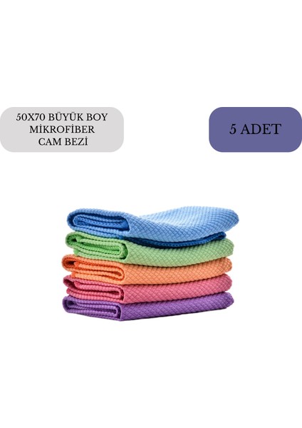 50X70 cm Büyük Boy Mikrofiber Baklava Desenli Oto Kurulama ve Cam Silme Bezi 5 Adet