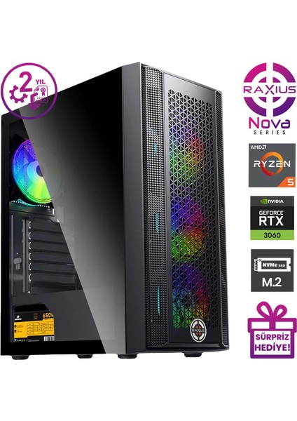 Nova G1 R5 3060-56G004 Ryzen5 5600G 32GB 512SSD RTX3060 12 GB Freedos Gaming Masaüstü Bilgisayar fiyatları