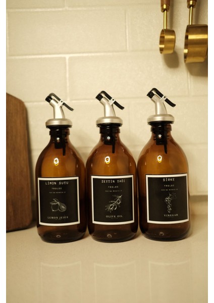 Home Amber Cam Zeytinyağı Limon Suyu Sirke Şişesi Yağdanlık 3lü Set 300ML fiyatları