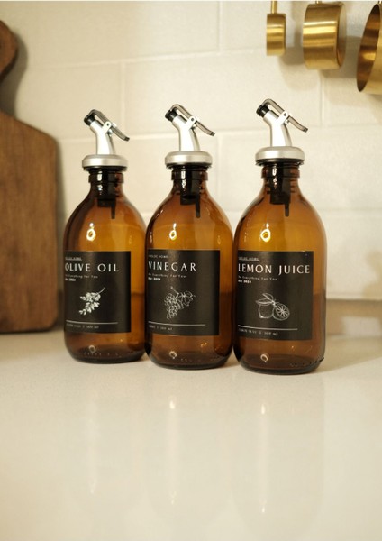 Home Amber Cam Zeytinyağı Limon Suyu Sirke Şişesi Yağdanlık 3lü Set 300ML fiyatları