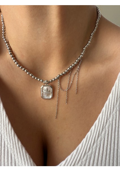 . "el Yapımı Yıldız Uçlu Zincir Süslemeli Çelik Boncuk Choker Kolye"
