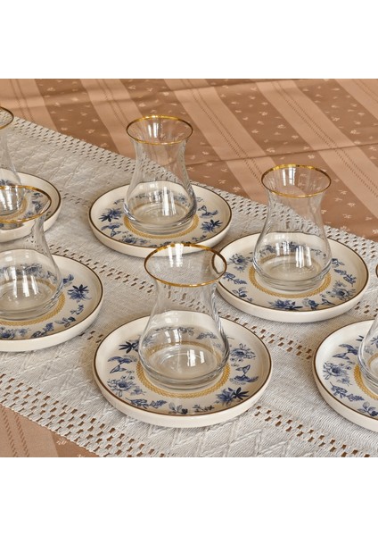 Glore Mavi Kuş Altın Yaldızlı 6 Çay Bardağı Takımı fiyatları