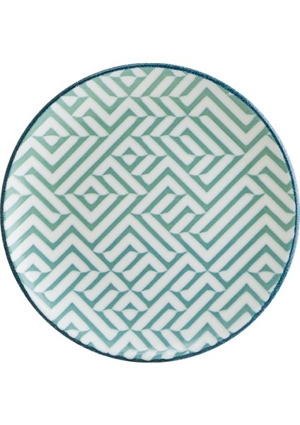 Chevron Olive Gourmet 25 cm 12 Adet Porselen Düz Tabak Beyaz-Mavi