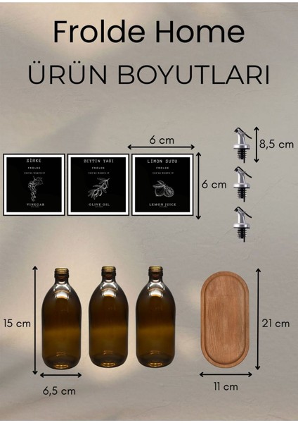 Home Meftune Oval Ahşap Stantlı Amber Zeytinyağı Limon Suyu Sirke Şişesi Yağdanlık 3lü Set 300ML indirimleri