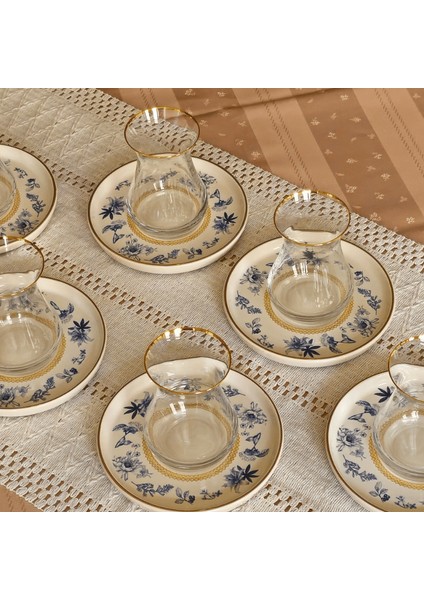 Glore Mavi Kuş Altın Yaldızlı 6 Çay Bardağı Takımı indirimleri