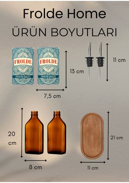 Home Ahşap Stantlı 2'li Amber 500 ml Yassı Cam Ayçiçek Yağı Zeytinyağı Şişesi Yağdanlık