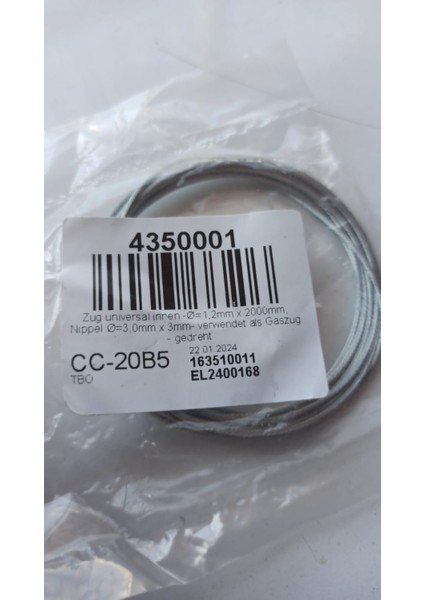 163510011 1 Rms Vespa Gaz Kablosu Teli 12MM x 2000MM 3.0mm x 3mm Gaz Teli Pıaggıo Vespa 1.2 x 2000 Rms : 163510011 modelleri