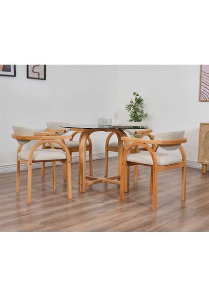 Coco Iskandinav Tasarım Camlı Ahşap Masa Sandalye takımı(105 Cm-4 Sandalyeli) fiyatları