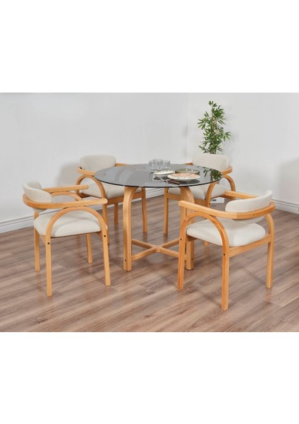 Coco Iskandinav Tasarım Camlı Ahşap Masa Sandalye takımı(105 Cm-4 Sandalyeli) fırsatları