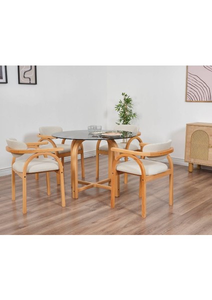 Coco Iskandinav Tasarım Camlı Ahşap Masa Sandalye takımı(105 Cm-4 Sandalyeli) indirimleri