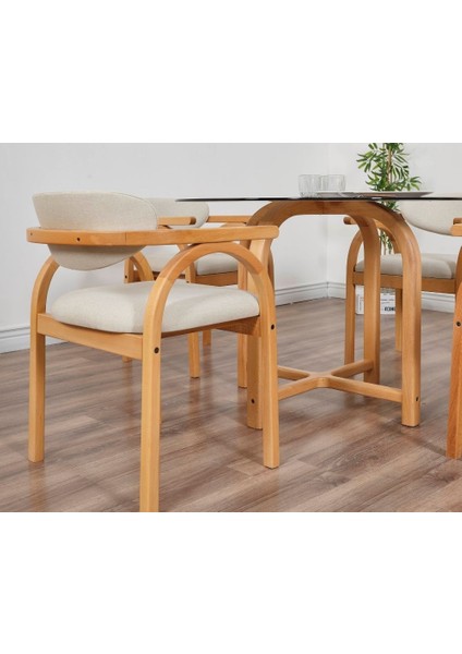 Coco Iskandinav Tasarım Camlı Ahşap Masa Sandalye takımı(105 Cm-4 Sandalyeli)