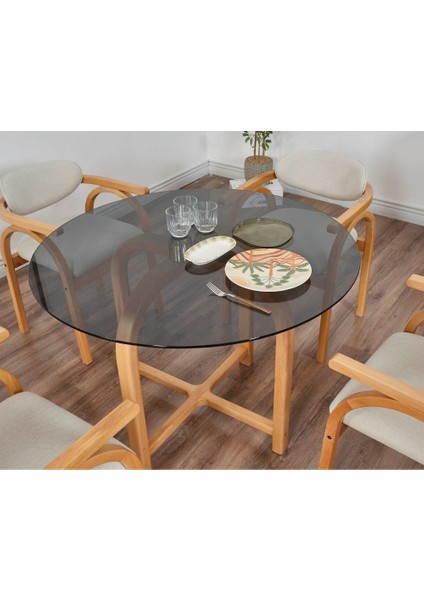 Coco Iskandinav Tasarım Camlı Ahşap Masa Sandalye takımı(105 Cm-4 Sandalyeli)