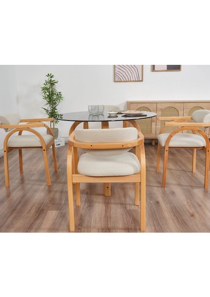 Coco Iskandinav Tasarım Camlı Ahşap Masa Sandalye takımı(105 Cm-4 Sandalyeli)