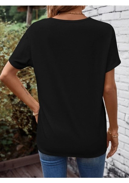Ipeksi Kadın Kısa Kollu Önden Çapraz Detay V Yakalı Viskon Bluz modelleri