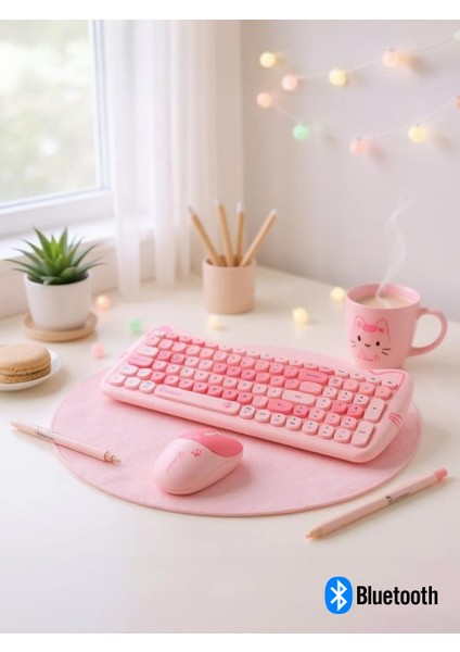 Sevimli Kedi Kablosuz Klavye ve Mouse Seti Bluetooth + 2.4g Dual Mode fiyatları