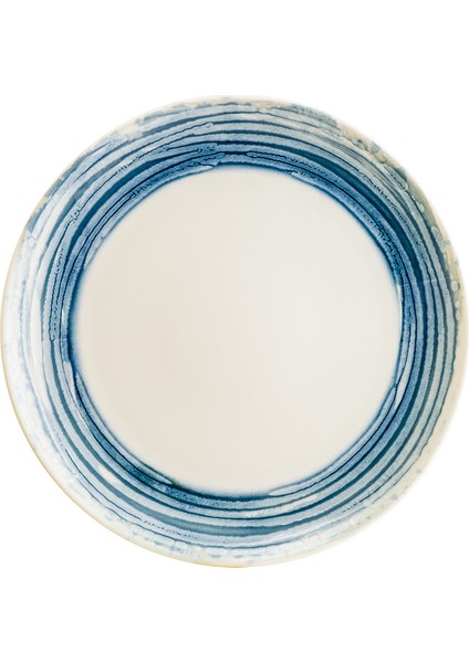 Cassini Denim Gourmet 25CM 12 Adet Porselen Düz Tabak Beyaz-Mavi