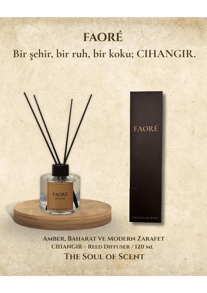 Cihangir Çubuklu Oda Kokusu 120 ml | Odunsu Ferah Koku | Amber, Baharat, Kalıcı Difüzör