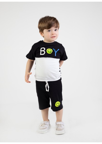 Erkek Bebek Şortlu Kısa Kollu Boys Desen Baskılı Yazlık Basic Alt-Üst Takım 6-24 Ay