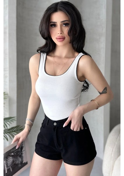 Nakış Detaylı Kalın Askılı Bluz Atlet %100 Pamuklu modelleri