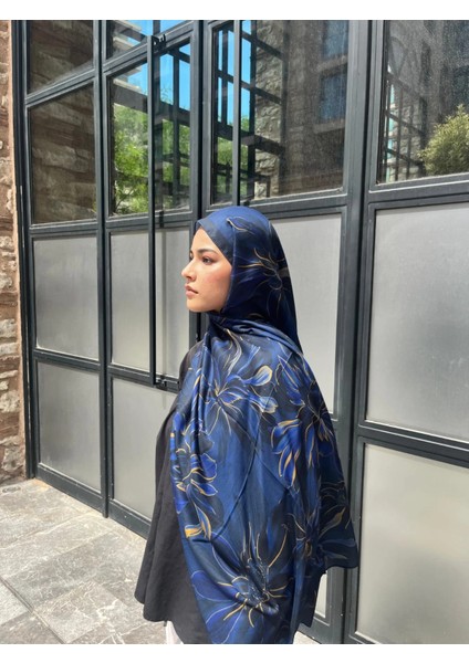 Çiçek Desen Vual Soft Pamuk Şal Lacivert Mavi Renk fiyatları