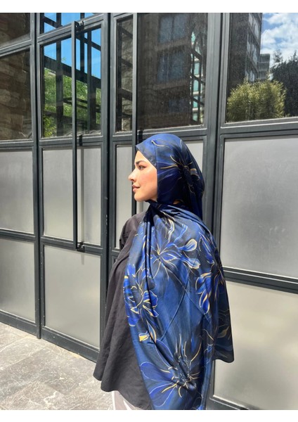 Çiçek Desen Vual Soft Pamuk Şal Lacivert Mavi Renk modelleri