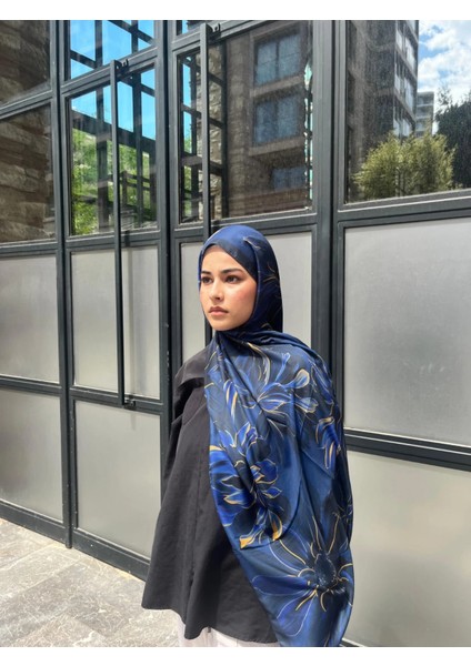 Çiçek Desen Vual Soft Pamuk Şal Lacivert Mavi Renk indirimleri