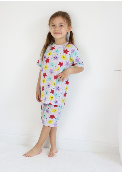 Kız Çocuk Gri Baskılı Şortlu Alt-Üst Basic Takım 3-10 Yaş fiyatları