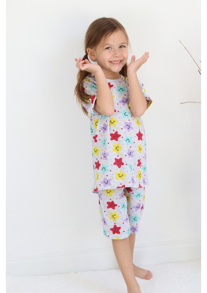 Kız Çocuk Gri Baskılı Şortlu Alt-Üst Basic Takım 3-10 Yaş modelleri