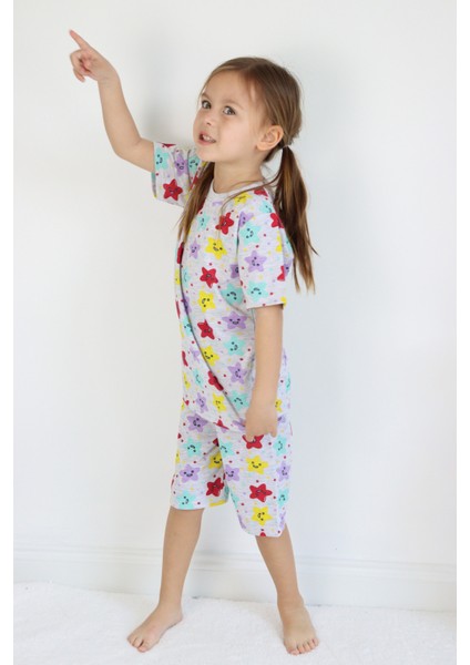 Kız Çocuk Gri Baskılı Şortlu Alt-Üst Basic Takım 3-10 Yaş indirimleri