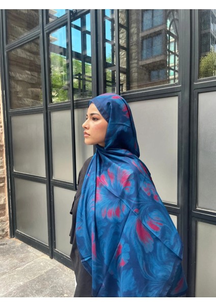 Esinti Vual Soft Pamuk Şal Mavi Fuşya Indigo Renk