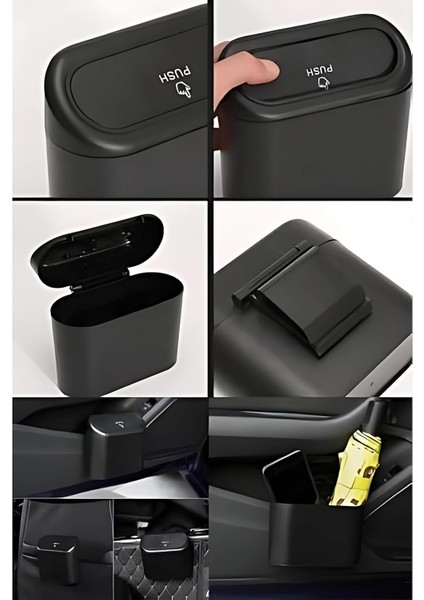 Araba Çöp Kutusu Araç Içi Taşınabilir Hombak Kapaklı Organizer Çöp Kovası Itme Kapaklı Kova indirimleri