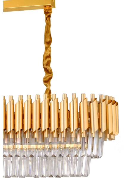 Kristal Taşlı Alüminyum Sarkıt Avize Altın Sarı Modern Dekoratif Aydınlatma 75x35 cm fiyatları