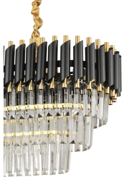 Palmira 75x35 Cm Kristal Taşlı 3 Katlı Lüks Yemek Masası Üstü Avize 6'lı - (siyah-gold) indirimleri