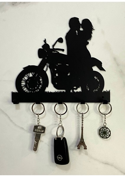Metal Motosiklet Aşk Temalı Şık Anahtarlık Dekoratif Anahtar Askısı