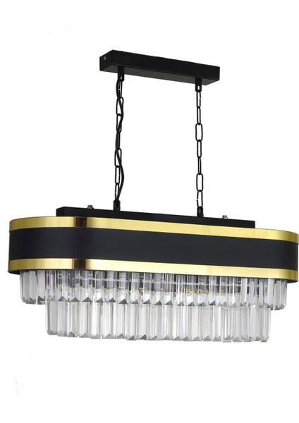 Dora 70x35 Cm'lik Gold Şeritli Kristal Taşlı Lüks Yemek Masası Avize (siyah-gold) indirimleri