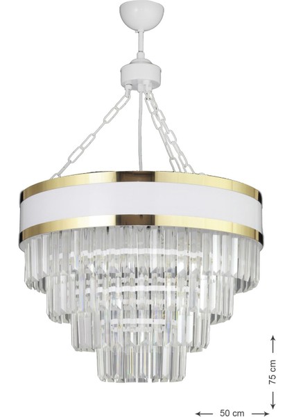 Dora 50 Cm'lik Gold Şeritli Kristal Taşlı Lüks Avize (beyaz-gold) indirimleri