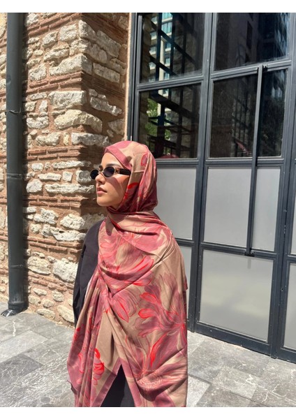 Çiçek Desen Vual Soft Pamuk Şal Bej Pudra Renk modelleri