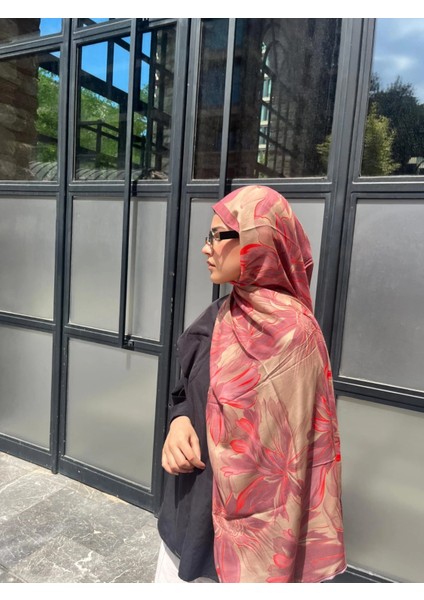 Çiçek Desen Vual Soft Pamuk Şal Bej Pudra Renk fırsatları