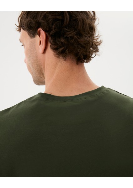 Erkek Haki Oversize T-Shirt - Organik Pamuk, Düşük Omuz, Geniş Kalıp, Bisiklet Yaka, Spor Görünüm fırsatları